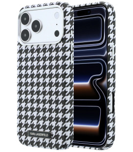 Juodas dėklas Apple iPhone 17 Pro Max telefonui "Karl Lagerfeld PU Houndstooth Resin Plate MagSafe Case"