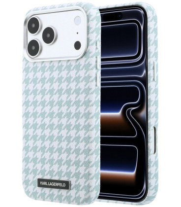 Mėlynas dėklas Apple iPhone 17 Pro Max telefonui "Karl Lagerfeld PU Houndstooth Resin Plate MagSafe Case"