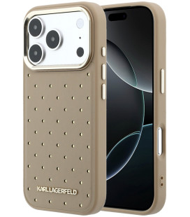 Smėlio spalvos dėklas Apple iPhone 17 Pro Max telefonui "Karl Lagerfeld PU Perforated Gold Dots MagSafe Case"