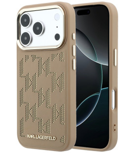 Smėlio spalvos dėklas Apple iPhone 17 Pro Max telefonui "Karl Lagerfeld PU Perforated Monogram MagSafe Case"