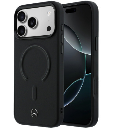 Juodas dėklas Apple iPhone 17 Pro Max telefonui "Mercedes PU Leather 3D MagSafe Case"