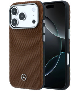 Rudas dėklas Apple iPhone 17 Pro Max telefonui "Mercedes PU Leather Wood Semi Wrap MagSafe Case"