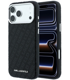 Juodas dėklas Apple iPhone 18 Pro Max telefonui "Karl Lagerfeld PU Grained Allover Semi Wrap Magsafe Case"