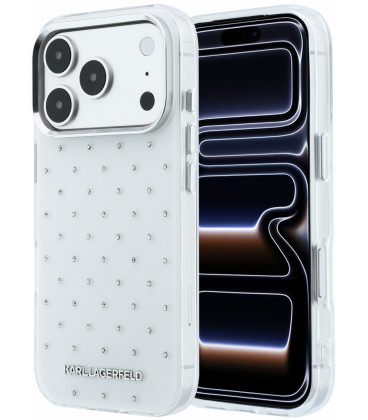 Baltas dėklas Apple iPhone 18 Pro Max telefonui "Karl Lagerfeld IML Rhinestones Allover Magsafe Case"