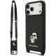 Juodas dėklas Apple iPhone 18 Pro Max telefonui "Karl Lagerfeld Saffiano Crossbody Strap Karl and Choupette Case"