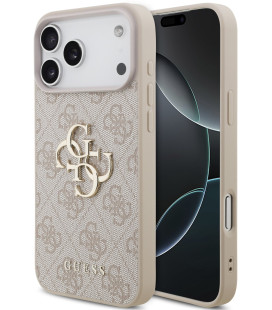Rožinis dėklas Apple iPhone 18 Pro Max telefonui "Guess PU 4G Metal Logo Case"