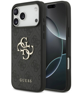 Pilkas dėklas Apple iPhone 18 Pro Max telefonui "Guess PU 4G Metal Logo Case"