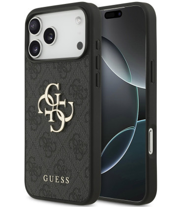 Pilkas dėklas Apple iPhone 18 Pro Max telefonui "Guess PU 4G Metal Logo Case"