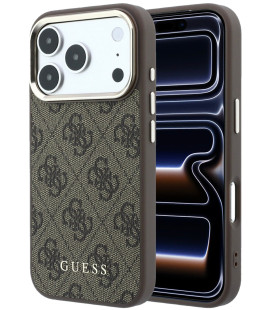 Rudas dėklas Apple iPhone 18 Pro Max telefonui "Guess PU Leather 4G Gold Frame MagSafe Case"