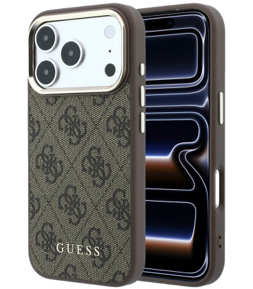 Rudas dėklas Apple iPhone 18 Pro Max telefonui "Guess PU Leather 4G Gold Frame MagSafe Case"