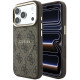 Rudas dėklas Apple iPhone 18 Pro Max telefonui "Guess PU Leather 4G Gold Frame Embossed MagSafe Case"