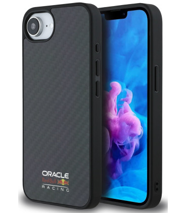 Juodas dėklas Apple iPhone 16e / 17e telefonui "Red Bull Carbon Shiny Logo MagSafe Case"