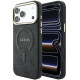 Juodas dėklas Apple iPhone 18 Pro Max telefonui "Guess PU Leather 4G Gold Frame Embossed MagSafe Case"