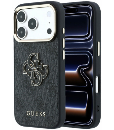 Juodas dėklas Apple iPhone 18 Pro Max telefonui "Guess PU 4G Resin Metal Logo Case"