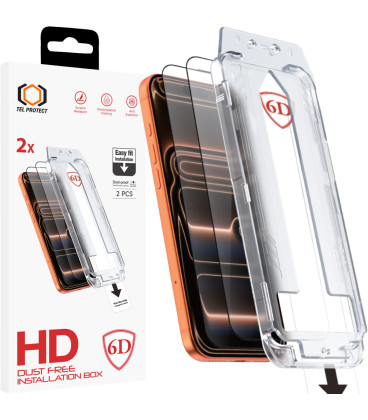 Apsauginis grūdintas stiklas Apple iPhone 17 Pro / 18 Pro telefonui "Tel Protect Dust-Free Easy Fit Full Glue 6D 2-Pack"