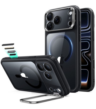Juodas / skaidrus dėklas Apple iPhone 17 Pro / 18 Pro telefonui "ESR Classic Hybrid Kickstand Magsafe"