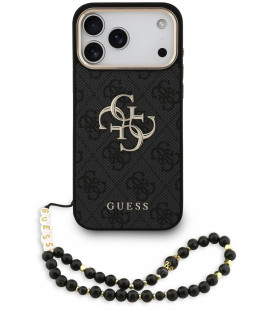 Juodas dėklas Apple iPhone 18 Pro Max telefonui "Guess PU 4G Metal Logo Strap Case"