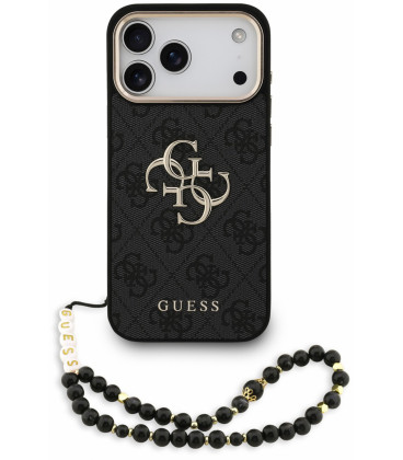 Juodas dėklas Apple iPhone 18 Pro Max telefonui "Guess PU 4G Metal Logo Strap Case"