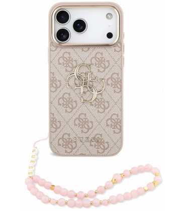 Rožinis dėklas Apple iPhone 18 Pro Max telefonui "Guess PU 4G Metal Logo Strap Case"