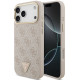 Rožinis dėklas Apple iPhone 18 Pro Max telefonui "Guess PU Leather 4G Strass Triangle Logo Gold Frame MagSafe Case"