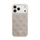 Rožinis dėklas Apple iPhone 18 Pro Max telefonui "Guess PU Leather 4G Strass Triangle Logo Gold Frame MagSafe Case"