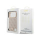Rožinis dėklas Apple iPhone 18 Pro Max telefonui "Guess PU Leather 4G Strass Triangle Logo Gold Frame MagSafe Case"
