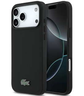 Juodas dėklas Apple iPhone 18 Pro Max telefonui "Lacoste PVC Iconic Petit Pique Metal Logo MagSafe Case"