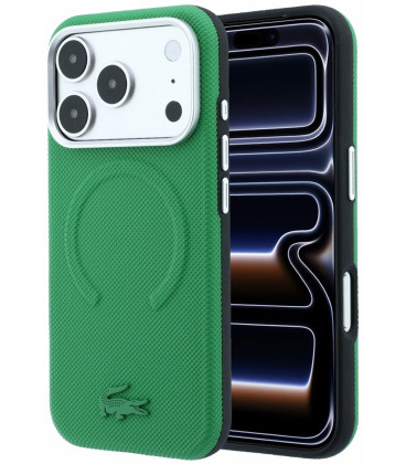 Žalias dėklas Apple iPhone 18 Pro Max telefonui "Lacoste PVC Petit Pique Semi Wrap Embossed MagSafe Case"