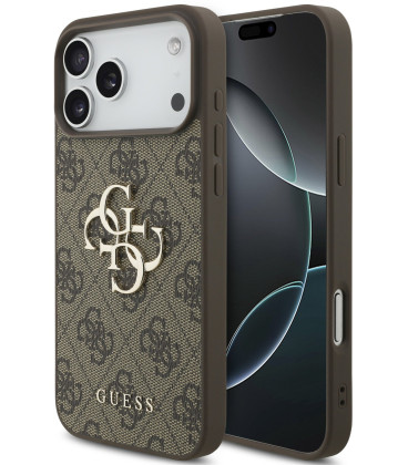 Rudas dėklas Apple iPhone 18 Pro telefonui "Guess PU 4G Metal Logo Case"