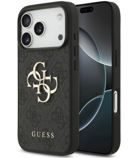 Pilkas dėklas Apple iPhone 18 Pro telefonui "Guess PU 4G Metal Logo Case"