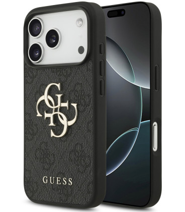 Pilkas dėklas Apple iPhone 18 Pro telefonui "Guess PU 4G Metal Logo Case"