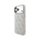 Rožinis dėklas Apple iPhone 18 Pro telefonui "Guess PU Leather 4G Gold Frame Embossed MagSafe Case"