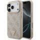 Rožinis dėklas Apple iPhone 18 Pro telefonui "Guess PU Leather 4G Strass Triangle Logo Gold Frame MagSafe Case"
