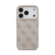 Rožinis dėklas Apple iPhone 18 Pro telefonui "Guess PU Leather 4G Strass Triangle Logo Gold Frame MagSafe Case"