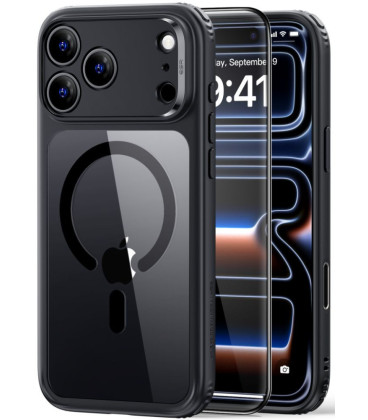 Juodas / skaidrus dėklas + Stikliukas Apple iPhone 17 Pro Max / 18 Pro Max telefonui "ESR Classic Hybrid Magsafe + TG"