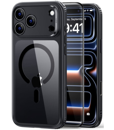 Juodas / skaidrus dėklas + Stikliukas Apple iPhone 17 Pro / 18 Pro telefonui "ESR Classic Hybrid Magsafe + TG"