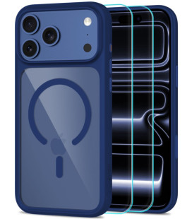 Mėlynas / skaidrus dėklas + stikliukai Apple iPhone 17 Pro Max / 18 Pro Max telefonui "Tech-Protect MagOne Magsafe CC"