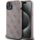 Rožinis dėklas Apple iPhone 14 telefonui "Guess PU Leather 4G Colored Ring MagSafe Case"