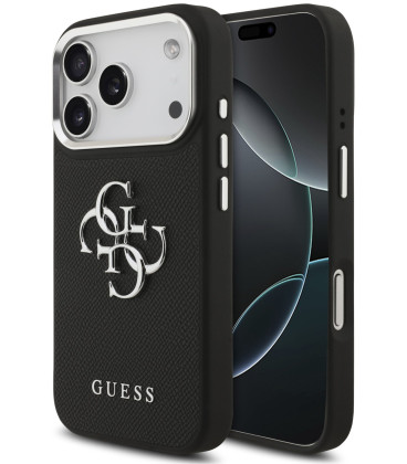 Juodas dėklas Apple iPhone 17 Pro telefonui "Guess PU Grained 4G Metal Logo Case"