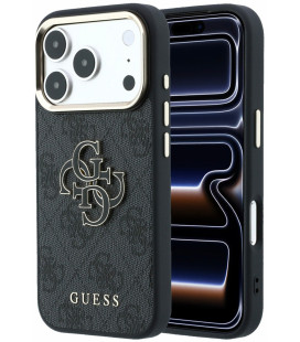 Juodas dėklas Apple iPhone 18 Pro telefonui "Guess PU 4G Resin Metal Logo Case"