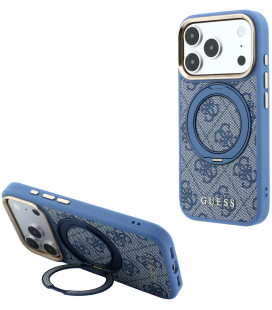Mėlynas dėklas Apple iPhone 18 Pro telefonui "Guess PU 4G Ring Stand MagSafe Case"