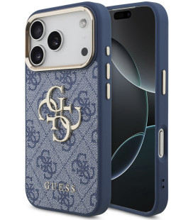 Mėlynas dėklas Apple iPhone 18 Pro telefonui "Guess PU Leather 4G Metal Logo Gold Frame Case"