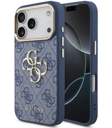 Mėlynas dėklas Apple iPhone 18 Pro telefonui "Guess PU Leather 4G Metal Logo Gold Frame Case"