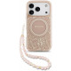Rožinis dėklas Apple iPhone 18 Pro telefonui "Guess IML Flowers Allover Strap MagSafe Case"