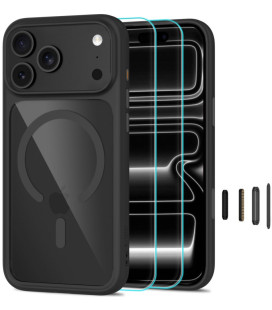 Juodas / skaidrus dėklas + stikliukai Apple iPhone 17 Pro / 18 Pro telefonui "Tech-Protect MagOne Magsafe CC"