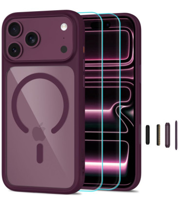 Raudonas / skaidrus dėklas + stikliukai Apple iPhone 17 Pro / 18 Pro telefonui "Tech-Protect MagOne Magsafe CC"