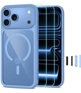 Šviesiai mėlynas / skaidrus dėklas + stikliukai Apple iPhone 17 Pro / 18 Pro telefonui "Tech-Protect MagOne Magsafe CC"
