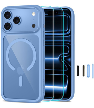 Šviesiai mėlynas / skaidrus dėklas + stikliukai Apple iPhone 17 Pro / 18 Pro telefonui "Tech-Protect MagOne Magsafe CC"