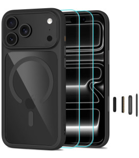 Juodas / skaidrus dėklas + stikliukai Apple iPhone 17 Pro Max / 18 Pro Max telefonui "Tech-Protect MagOne Magsafe CC"
