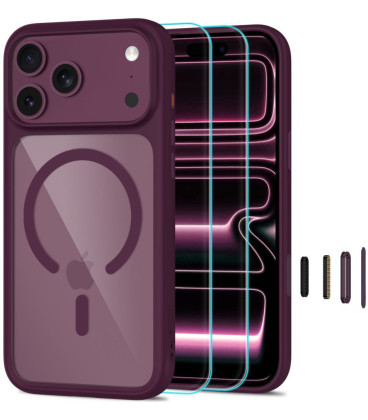 Raudonas / skaidrus dėklas + stikliukai Apple iPhone 17 Pro Max / 18 Pro Max telefonui "Tech-Protect MagOne Magsafe CC"